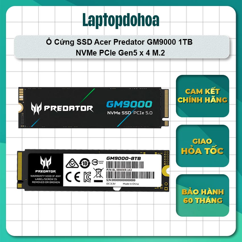 Ổ Cứng SSD Acer Predator GM9000 1TB NVMe PCle Gen5 x 4 M.2 2280 - Bảo hành 60 tháng chính hãng
