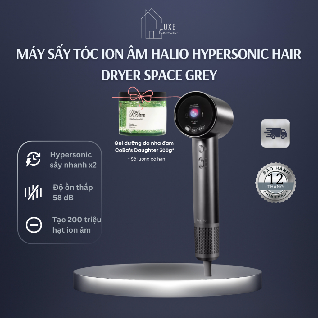 Máy sấy tóc ion âm Halio Hypersonic Hair Dryer Space Grey - Bảo Hành 12 Tháng