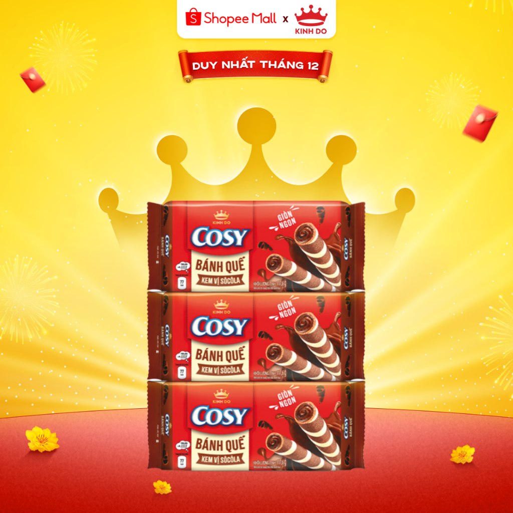   VC 15%  Bánh Quế Cosy Kem Vị Sô Cô La Combo 3 Bánh X 117.6G 