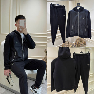  Đồ bộ nam dài tay thu đông PB nỉ 2 da phối thân áo vải gió thêu logo kim loại dày dặn basic boy phố BD103P 