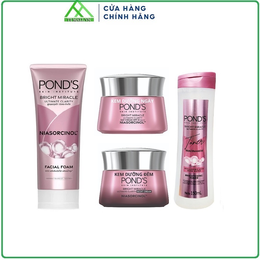 Combo Pond's Trắng Hồng Rạng Rỡ 45g (Sữa Rửa Mặt, Kem Dưỡng Ngày Và Đêm, Nước Hoa Hồng)