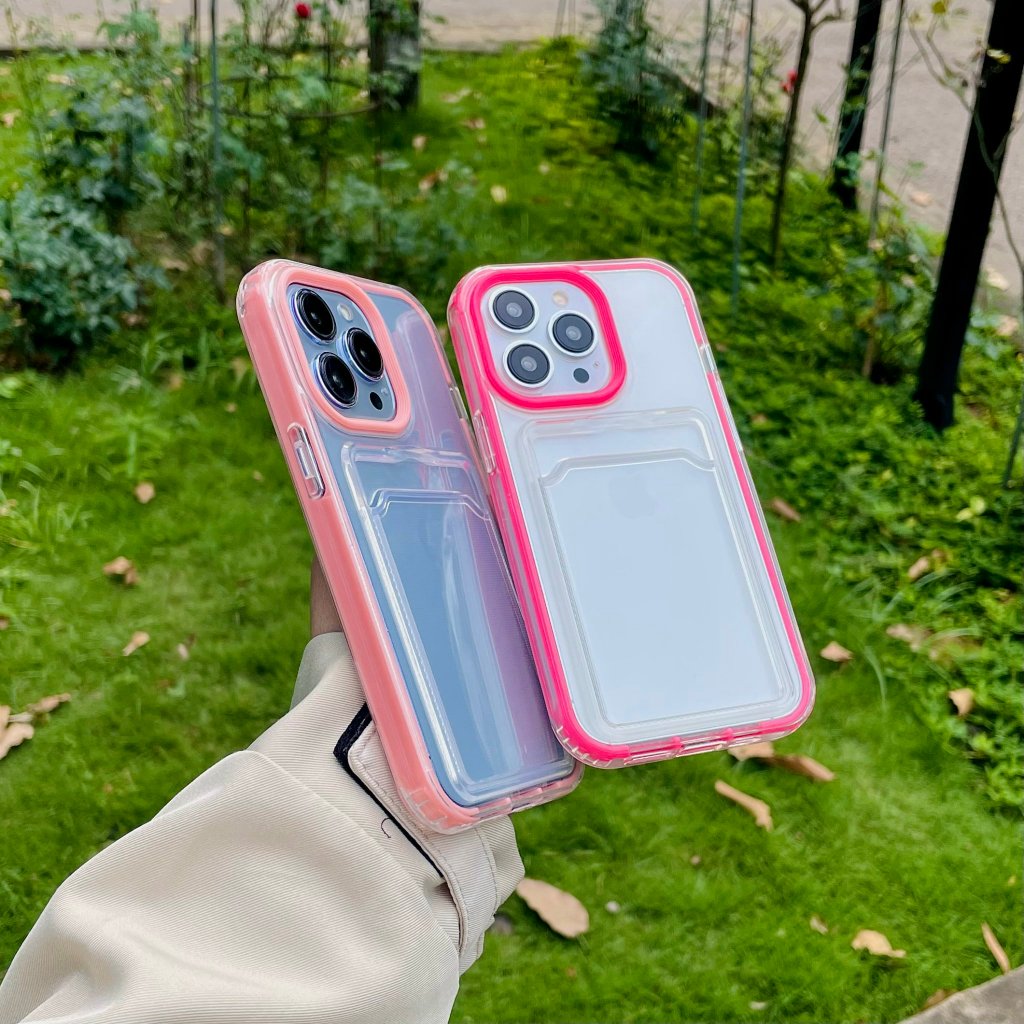 Ốp điện thoại viền màu trong suốt kèm holder tiện lợi