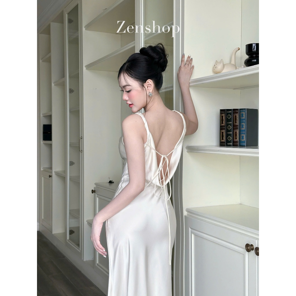 Đầm Lụa Dự Tiệc 2 Dây Dáng Dài Cổ Đỗ Phía Sau Lưng Khoét Sâu Có Dây Buộc -  Laira Dress | BigBuy360 - bigbuy360.vn