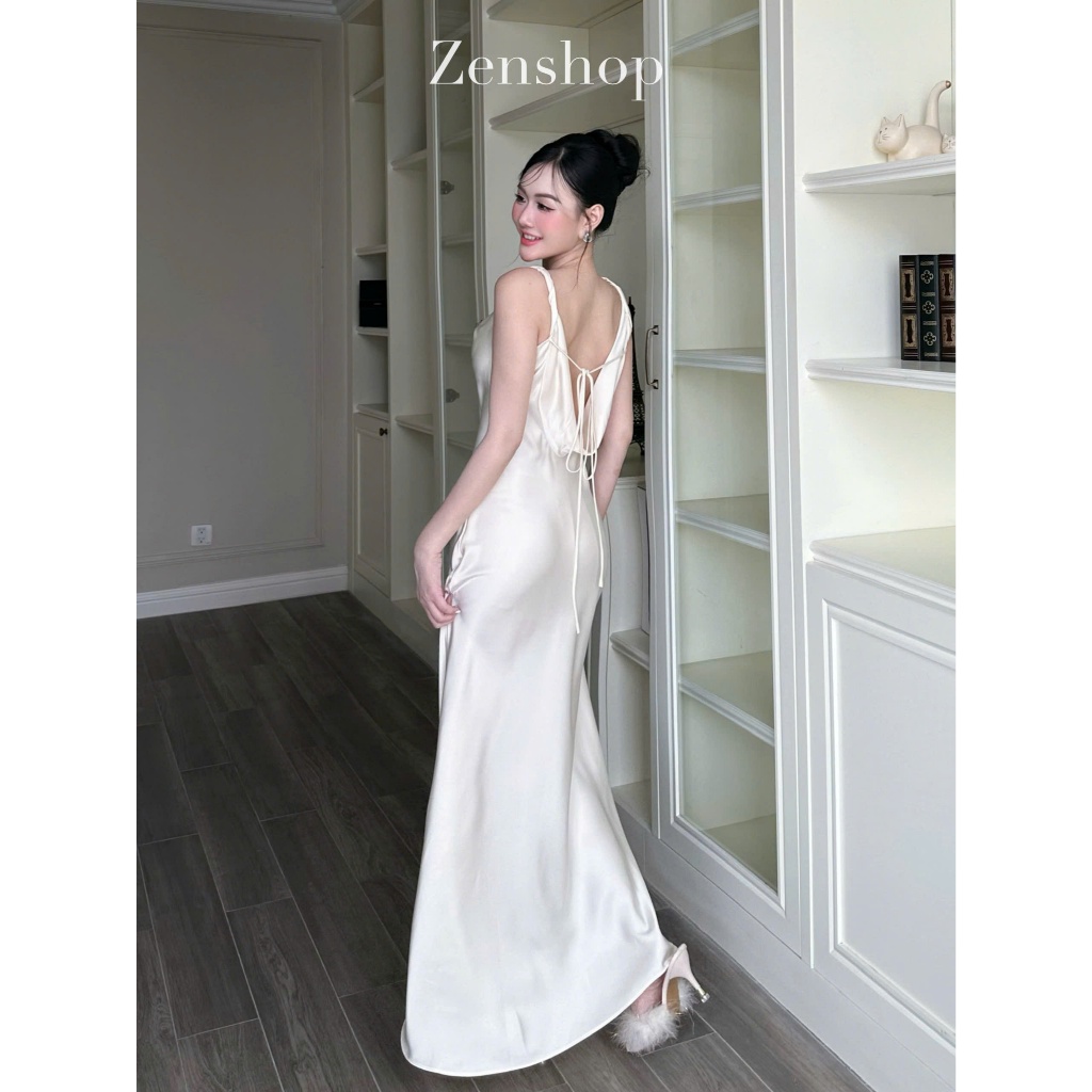 Đầm Lụa Dự Tiệc 2 Dây Dáng Dài Cổ Đỗ Phía Sau Lưng Khoét Sâu Có Dây Buộc -  Laira Dress | BigBuy360 - bigbuy360.vn