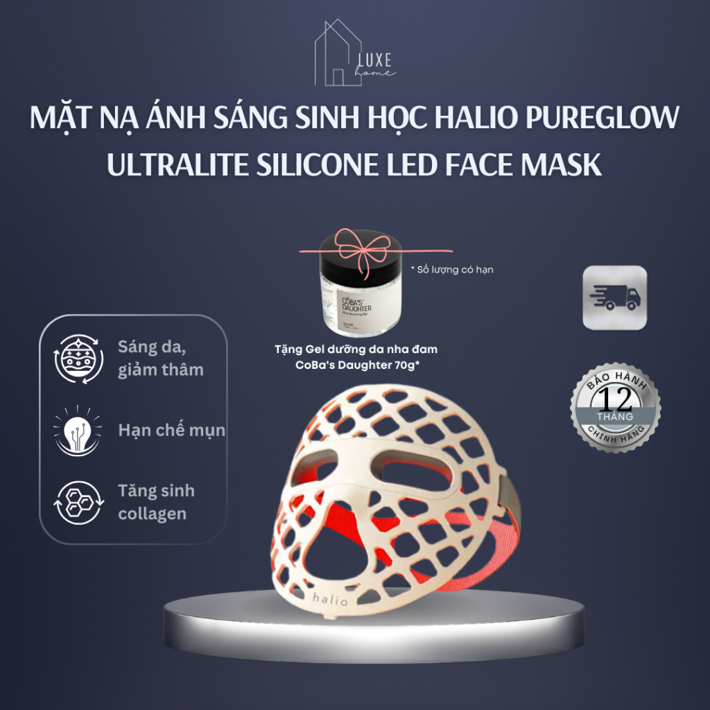 Mặt Nạ Ánh Sáng Halio PureGlow Ultralite Silicone LED Face Mask - Bảo hành chính hãng 12 tháng