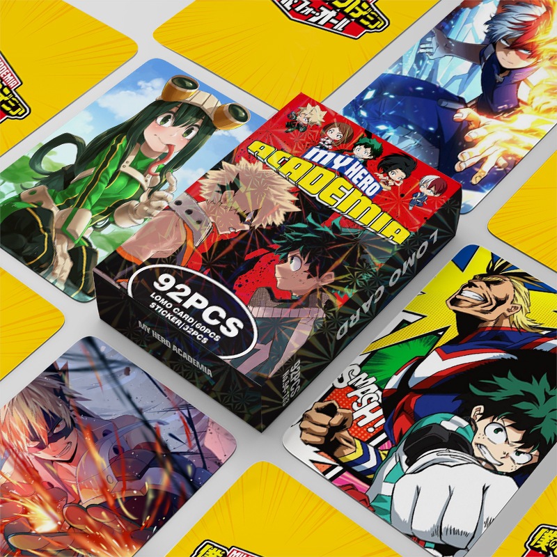 Hộp 60 thẻ Lomo Card + 32 Sticker My Hero Academia – Bộ sưu tập anime chất lượng cao cho fan Boku no