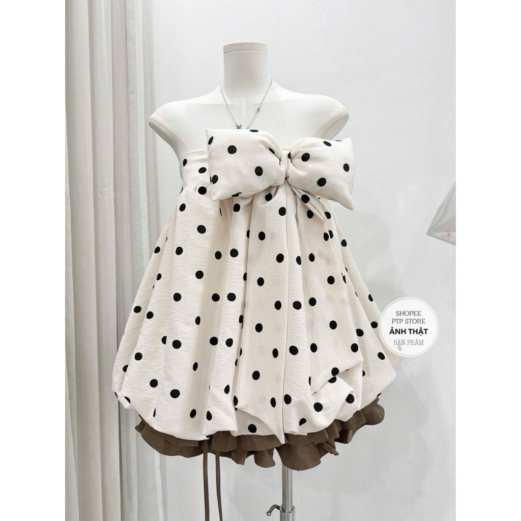 pass áo nơ chấm bi 2 lớp dáng bí size s