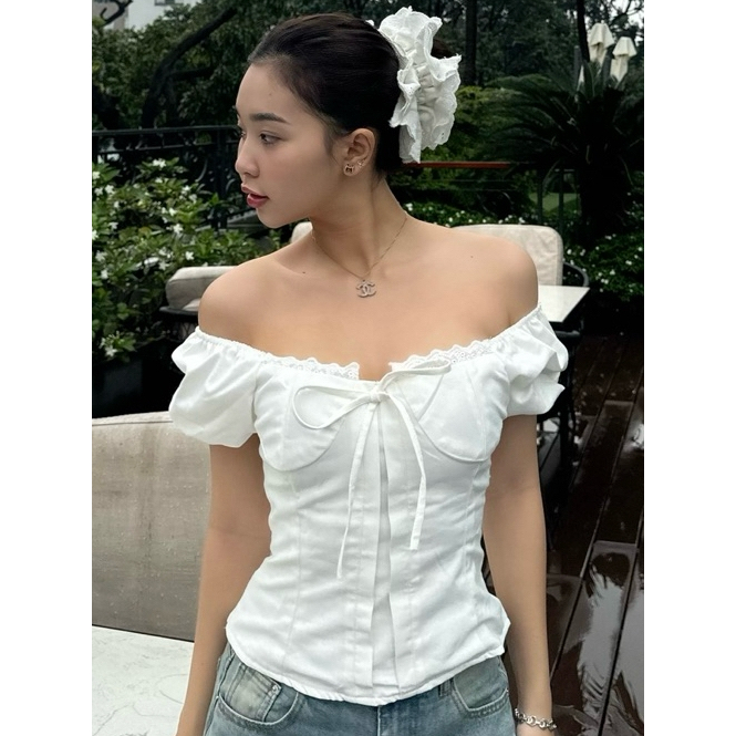 Áo babydoll nữ kiểu Linen tay phồng nơ ngực công chúa phong cách 20 tháng 05 shop MA380