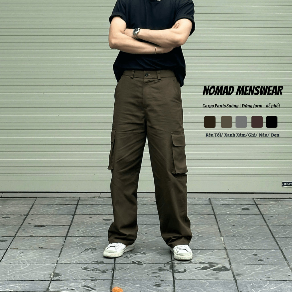 Quần túi hộp Kaki Form suông ống đứng Hàn Quốc Nomad Menswear, Cargo Pant cạp bán chun, vải kaki dày