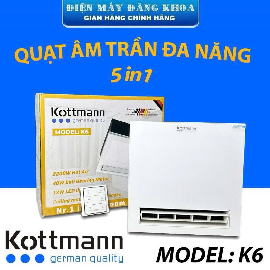 ( tặng phích cắm có hoặc ko tuỳ đợt ) Quạt sưởi âm trần 5 chức năng Kottmann K6