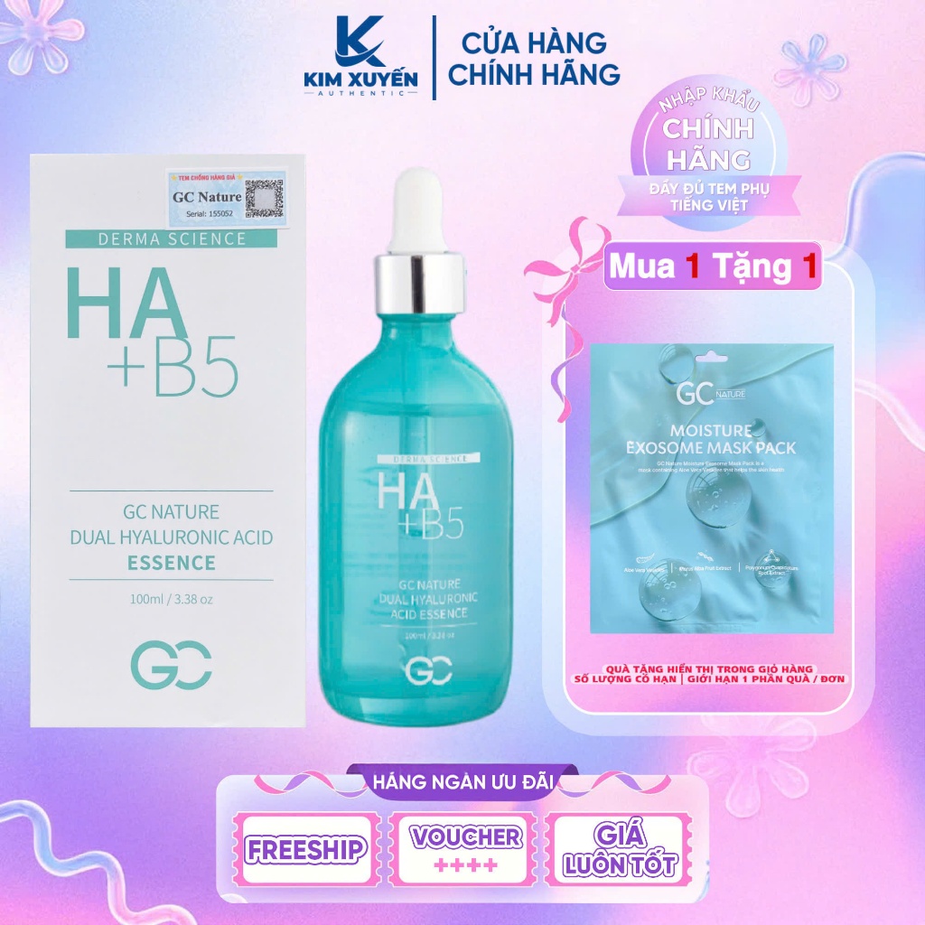 [Tặng 1 Mask GC Nature] Serum Vitamin B5 + HA GC Nature Dual Hyaluronic Acid Essence 100ml Skincare