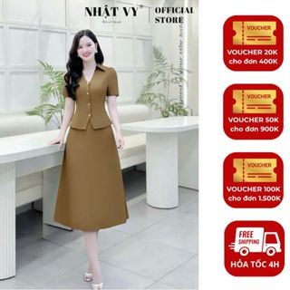  Chân váy LẺ nữ  KHÔNG KÈM ÁO  Nhật Vy dáng dài chất lụa công sở dự tiệc màu nâu đen xám - D3492 