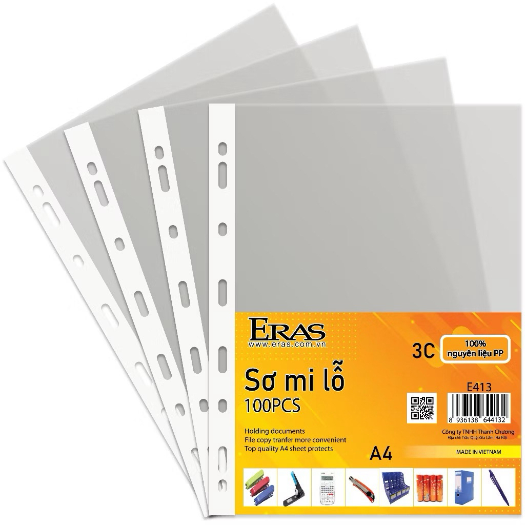 Tập 100 Sơ mi lỗ đựng tài liệu 3C/4C/6C Eras E413/E414/E415