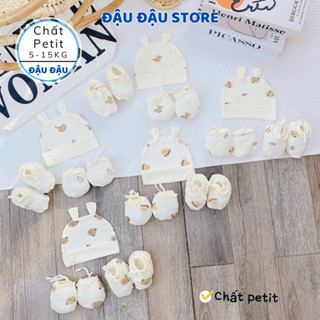 Set Mũ Bao Tay Bao Chân Thun Petit DÂY RÚT Cho Bé mềm mịn thoáng mát co giãn in họa tiết - Đậu Đậu Store