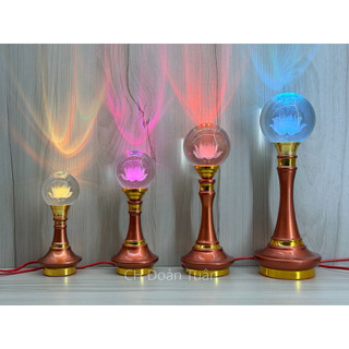 Cặp đèn thờ quả cầu pha lê, trái đào pha lê cao cấp