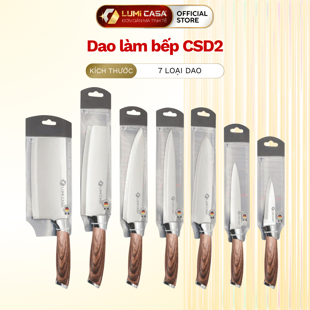 Dao Làm Bếp Đa Năng LUMICASA CSD2 Thép Không Gỉ Cán Gỗ Nhiều Kích Cỡ
