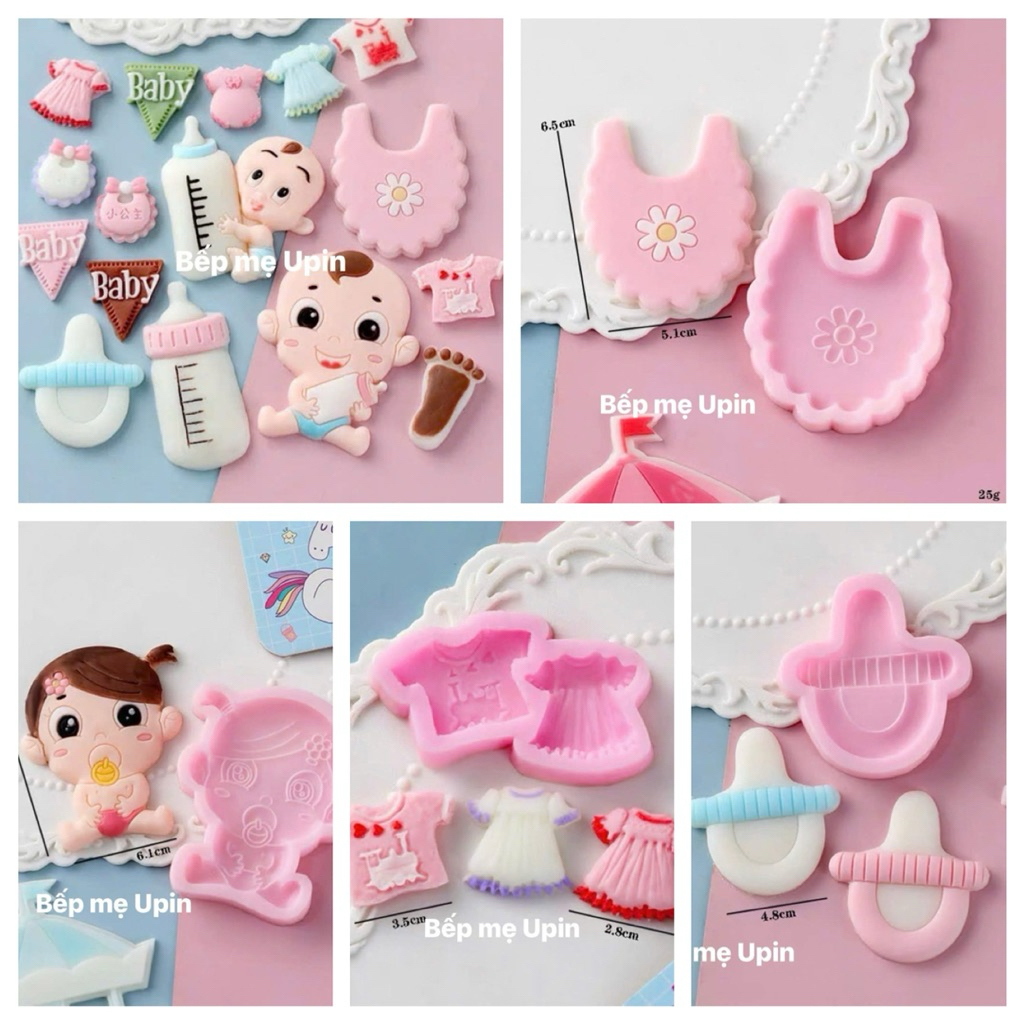 Khuôn silicon – khuôn chủ đề thôi nôi em bé – bình ty -khuôn em bé – quần áo phụ kiện cho em bé