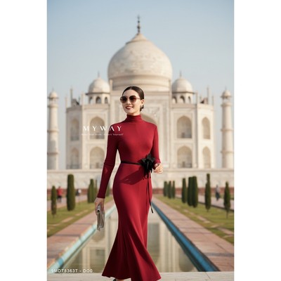 Đầm Ôm Nữ MY WAY Đuôi Cá Đi Chơi Cổ Lọ Kèm Đai Hoa Sang Trọng Qúy Phái 9MDT8363Tw