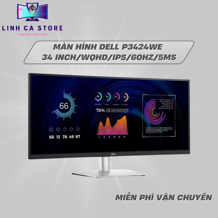 Màn Hình Dell P3424WE 34.14 inch - WQHD - IPS - 60Hz - 5ms - USB TypeC - Curved | BigBuy360 - bigbuy360.vn