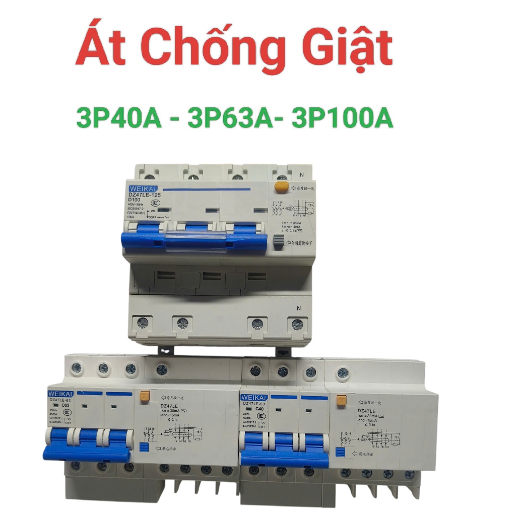 Át Chống Giật 3P40A – 3P63A – 3P100A | Chống Rò – Chống Giật – Bảo Vệ Điện An Toàn