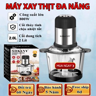 [CHÍNH HÃNG] Máy xay thịt đa năng, máy xay Sokany SK-7025A cối thuỷ tinh, dung tích 2L, công suất 800W, lưỡi dao 2 tầng