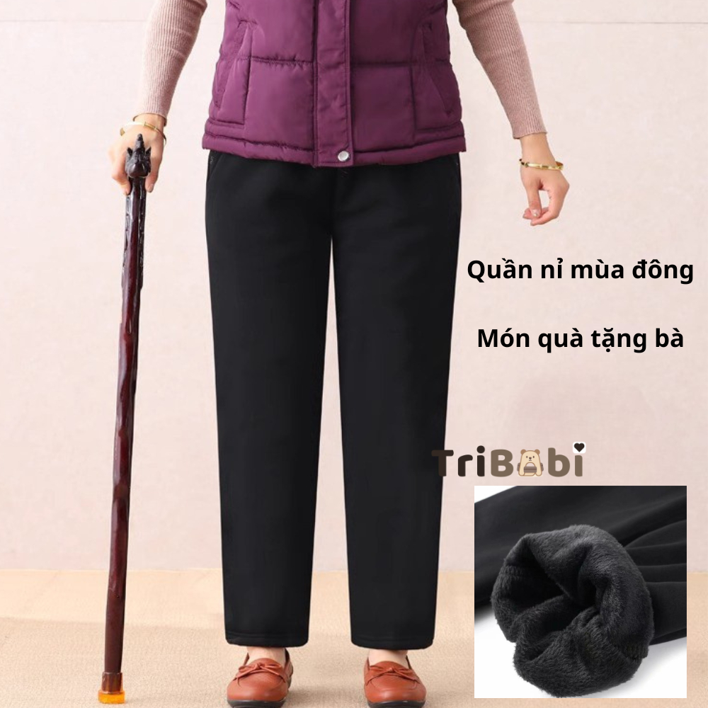 Quần nỉ thu đông trung niên nữ. Quần nỉ tặng mẹ tặng bà. Chất liệu lót lông bên trong giúp giữ ấm cơ