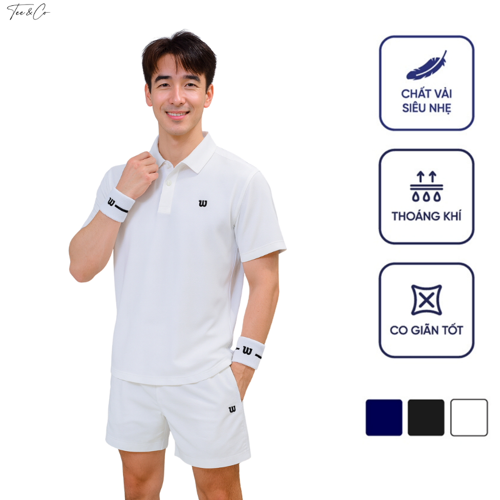 (Tặng Kèm Tất) Set Thể Thao POLO WILSON Pickleball Nam Áo Polo  Và Quần Short Pickleball 6 Inch Co D