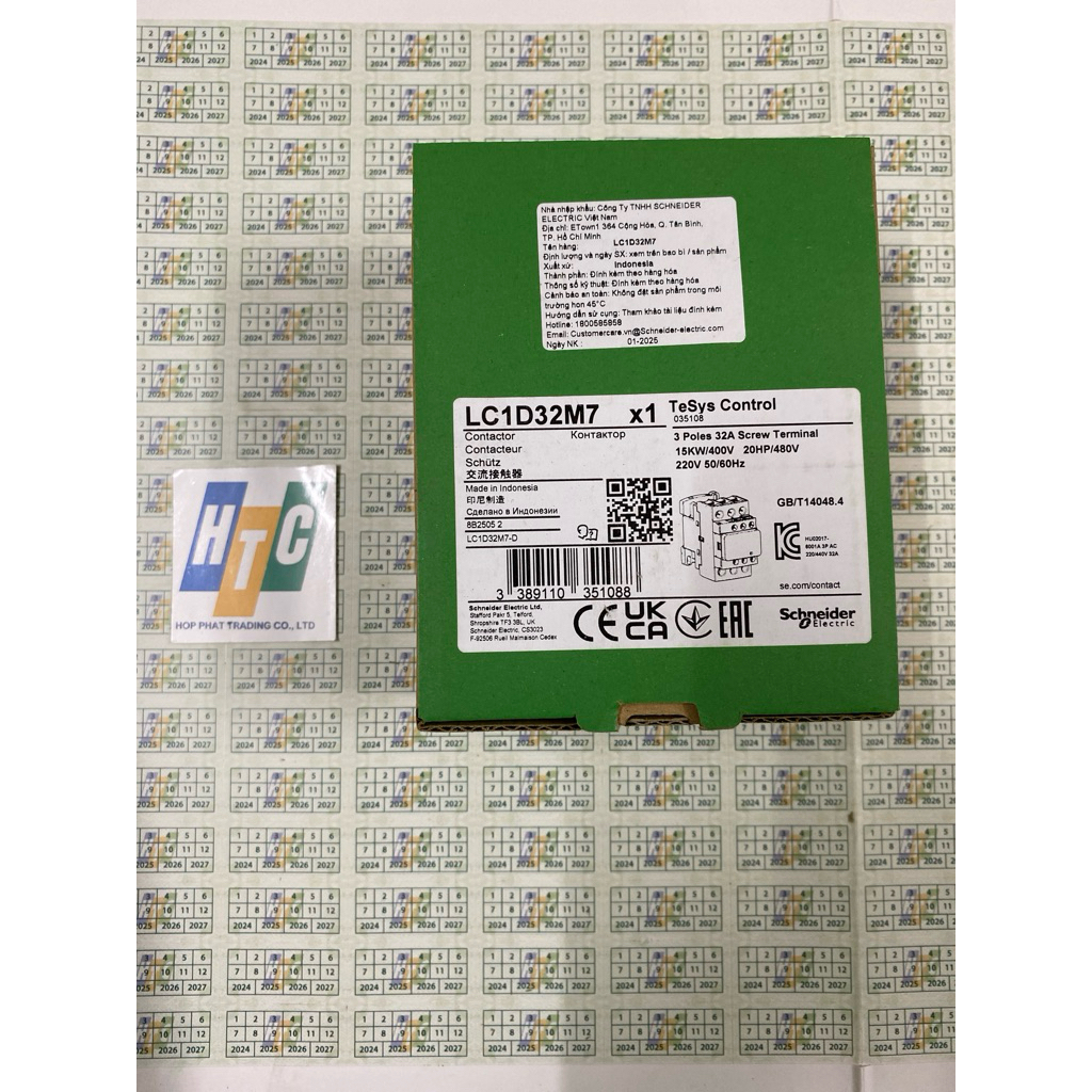 Khởi động từ - 3P(3 NO) - AC-3 - <= 440 V 32 A - 220 V AC coil- LC1D32M7 Contactor Schneider