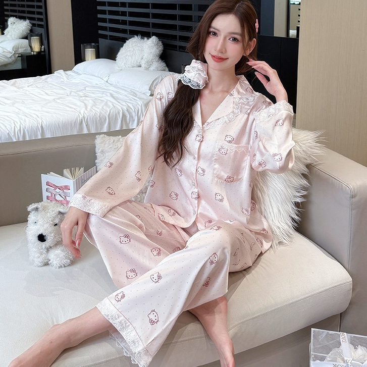 Bộ Lụa Mặc Nhà Pijama Lụa Nữ Chất Lụa Cao Cấp Mát Mềm Mịn ELSA PIJAMA