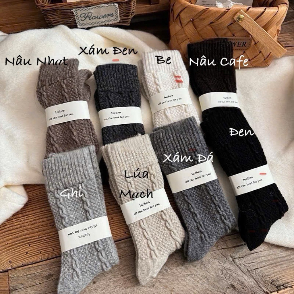 Tất len cao cổ vặn thừng nhiều màu dày dặn Eudora899 T712