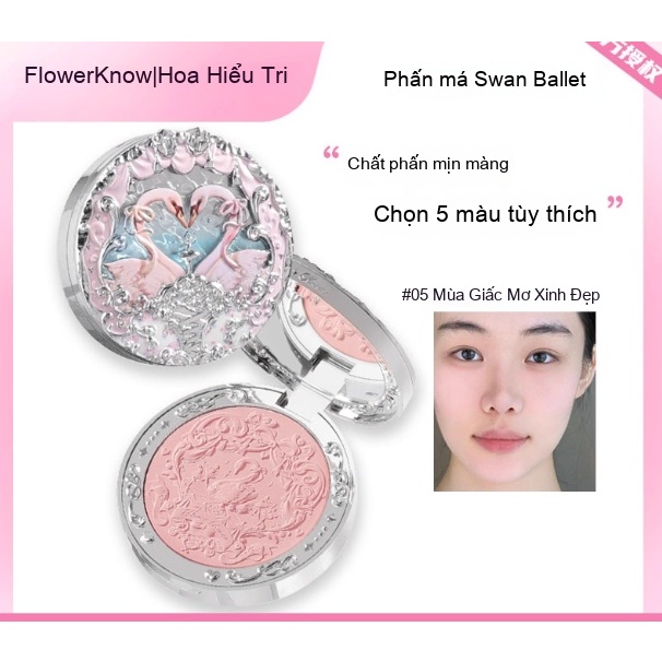 Phấn má hồng Ballet Swan Floral Whisper, màu mở rộng, phấn highlight mặt, phấn highlight lì, màu tím