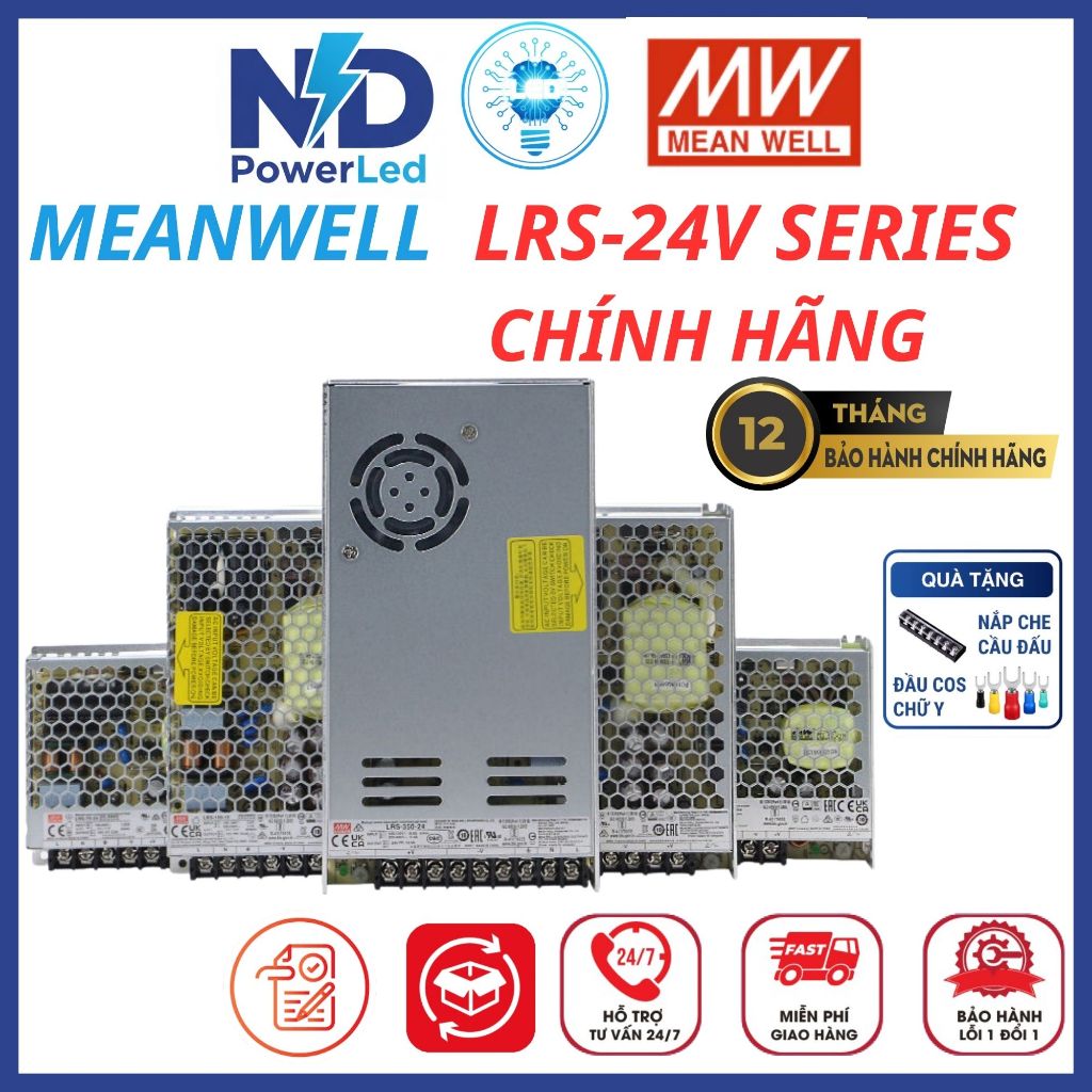 Nguồn LRS 24V, Nguồn Tổ Ong Mean Well LRS-24 (24V) - Dải Công Suất 50W đến 600W - Nguồn Chuyển Mạch 