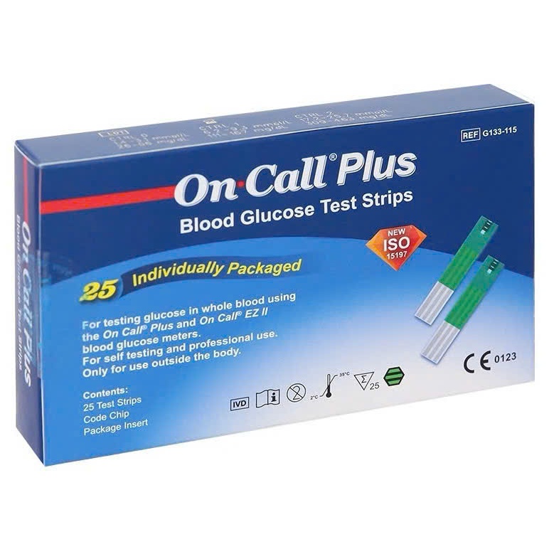 Que Thử Đường Huyết On Call Plus – Que Test Glucose Chính Hãng, Đo Nhanh Ít Đau (Hộp 25 Que)
