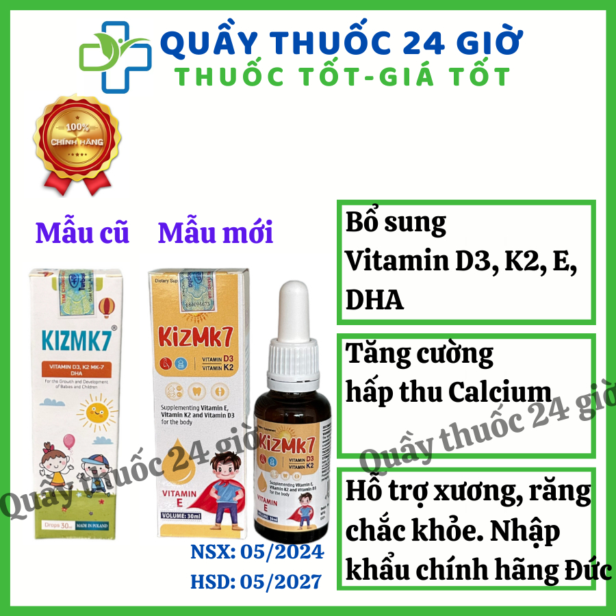 Chính hãng Kizmk7 bổ sung Vitamin A K2 MK7 D3 giảm còi xương, giảm loãng xương 30ml