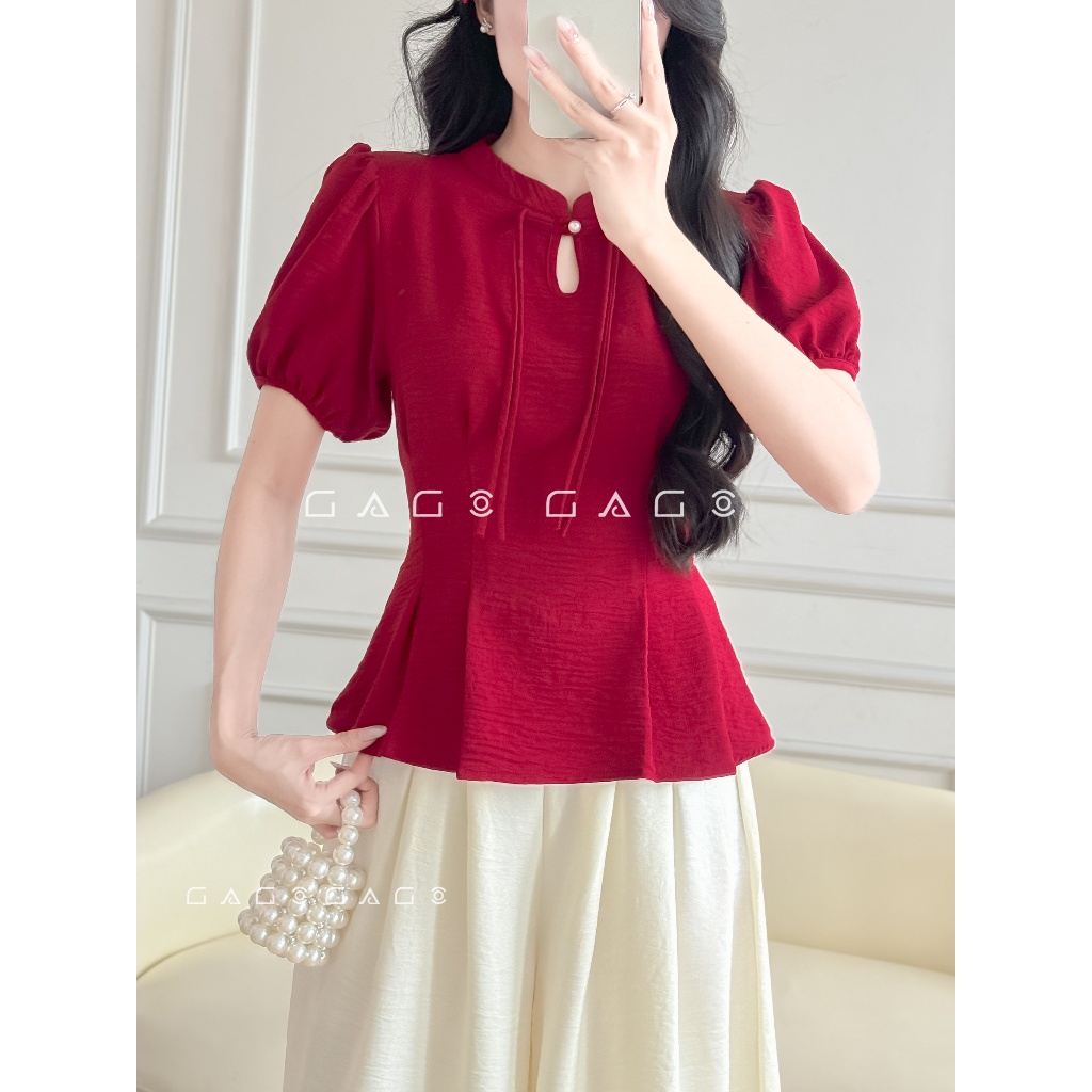 [CÓ 3 MÀU] Áo Kiểu Nữ Chinese Style GAGO Brand XS đến XL Vải Đũi Vân May Hạn Chế Nhăn Bigsize Đỏ Vàn