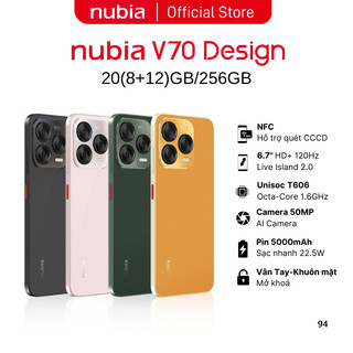  Điện thoại Nubia V70 Design 20 8+12 GB I 256GB I Hỗ trợ NFC I 6.7" 120Hz I 5000mAh sạc 22.5W 