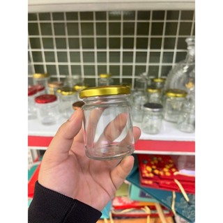 Hũ Thủy Tinh Tròn 100ml Mẫu Lùn+ Nắp Thiếc Vàng Phi 53