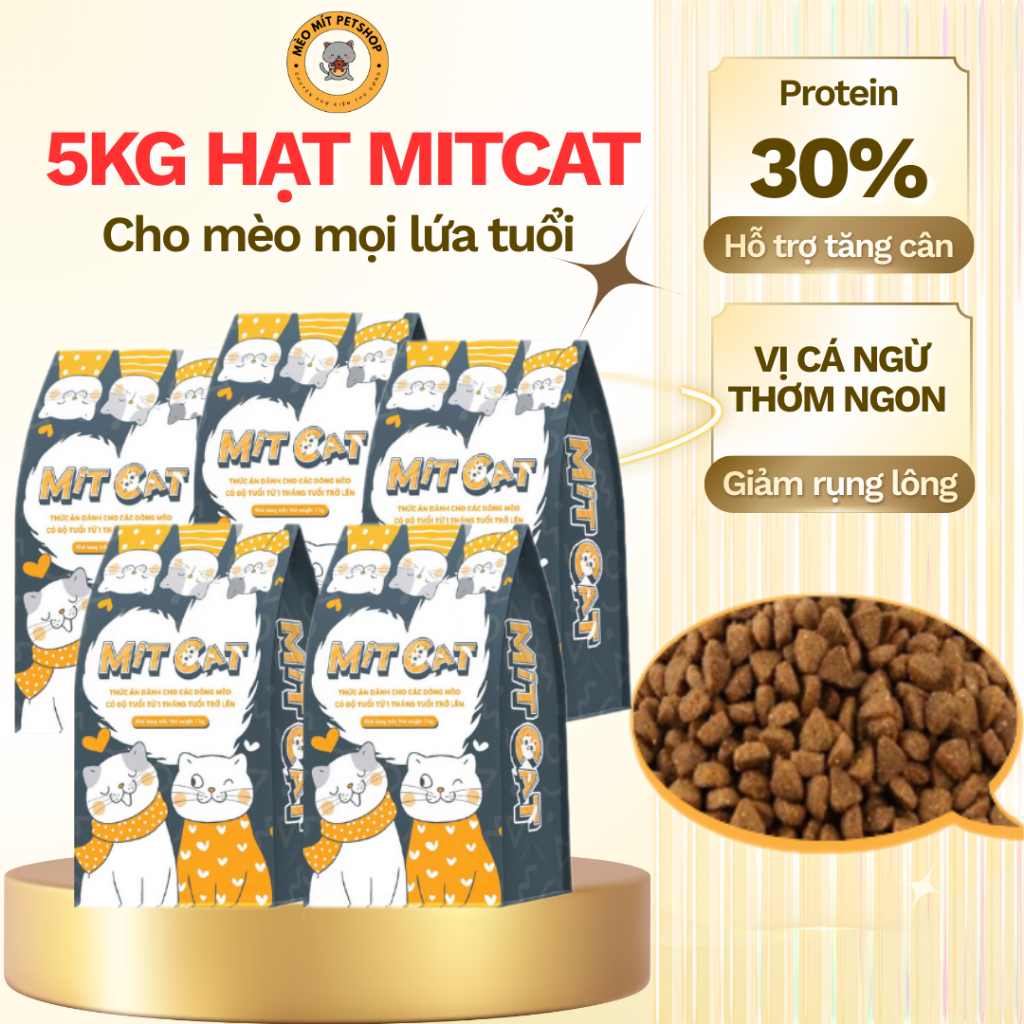 [COMBO 5KG] Hạt MITCAT vị cá ngừ thơm ngon, bổ sung vitamin cho Mèo giúp Mèo giảm rụng lông