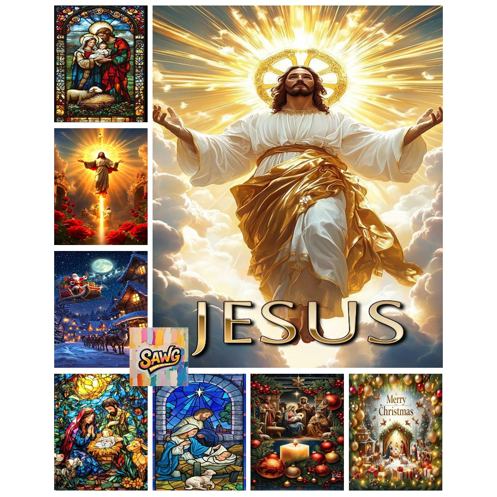 Sawg-căng khung-32*40/40*50cm/50-60cm-Công giáo-Chúa Giêsu-tranh tô màu theo số -tranh số hoá-tô tra
