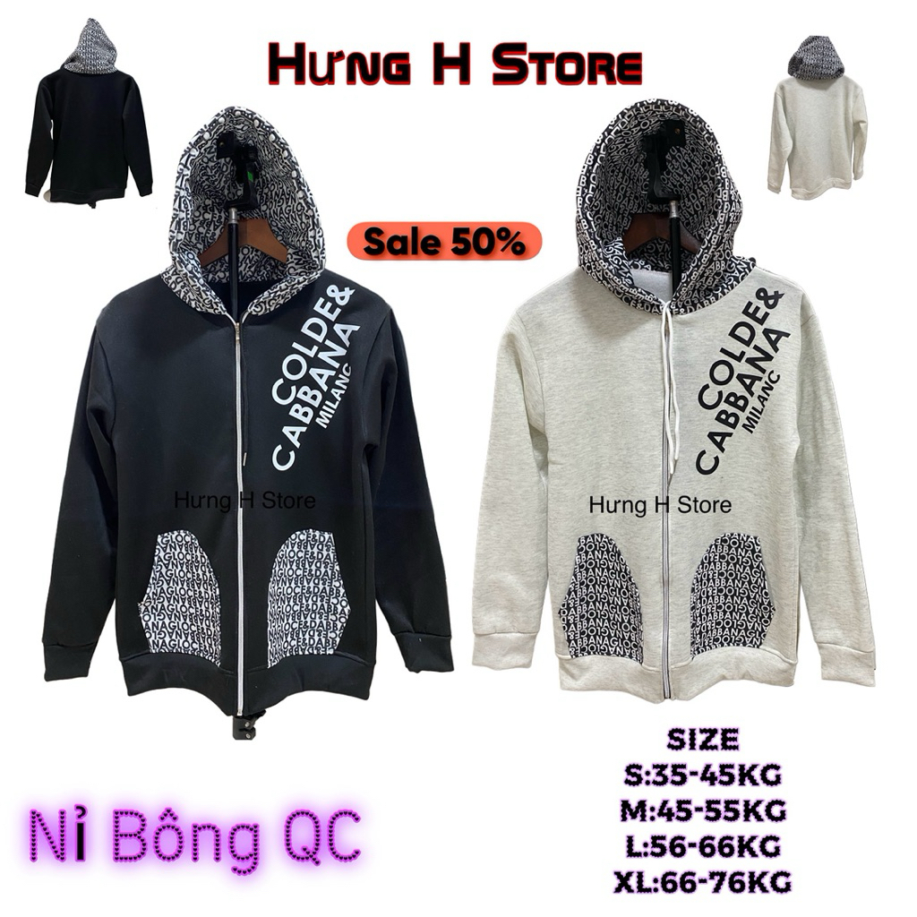 Áo Nỉ PHỐI MŨ VÀ TÚI d và g phom áo Khoác in chữ chéo vai và logo sắt.size 35-76kg