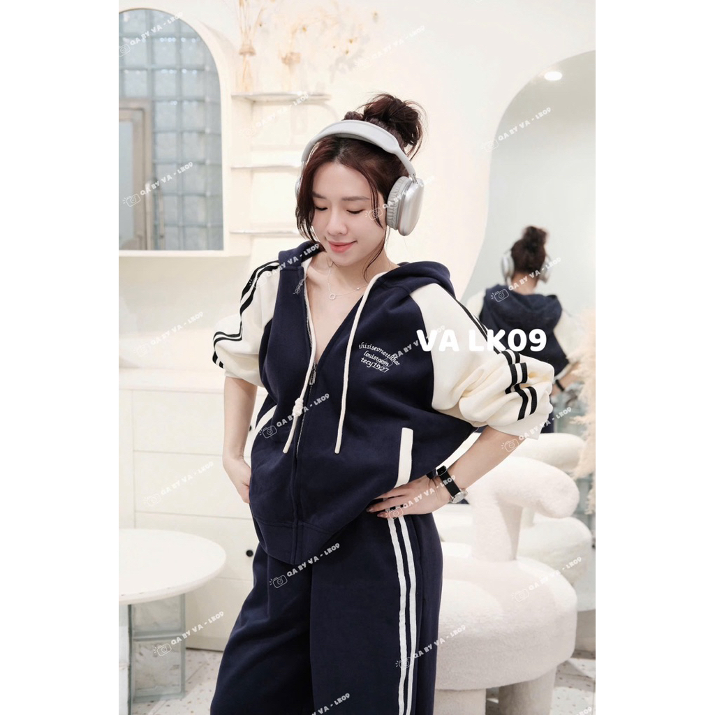 set  SWEARTER  nỉ sọc dây rút