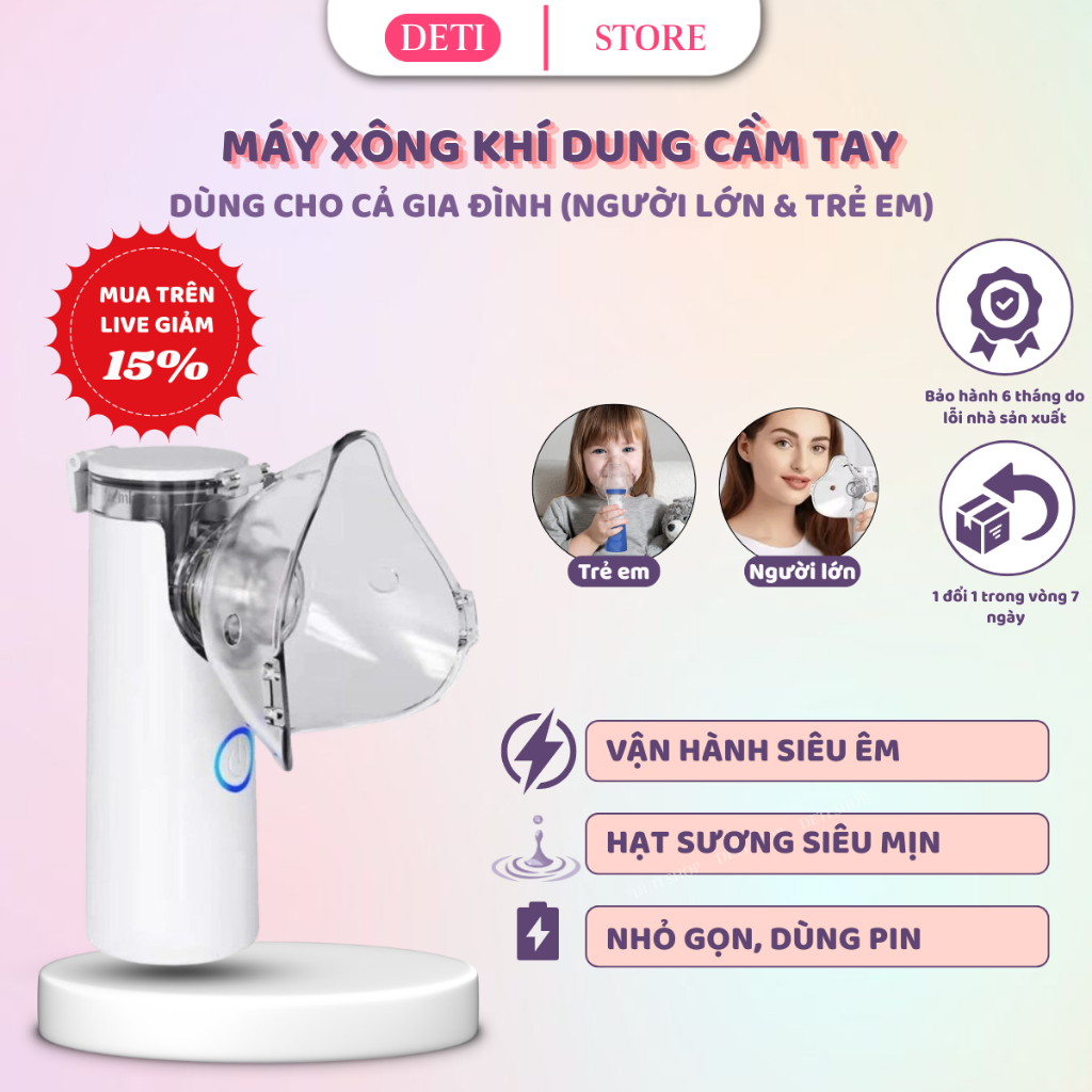 (HỏaTốc1h) Máy xông khí dung cho bé Nebulizer, máy xông mũi họng cầm tay mini phun khí dung - Dùng pin - Leano 2 trong 1