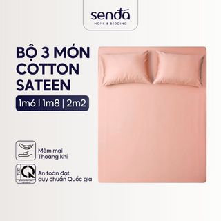  Bộ ga gối 3 món Cotton Sateen Sen Đá Home Bedding cao cấp trơn màu set 2 vỏ gối 1 ga giường bo chun satin 1m6 1m8 2m2 