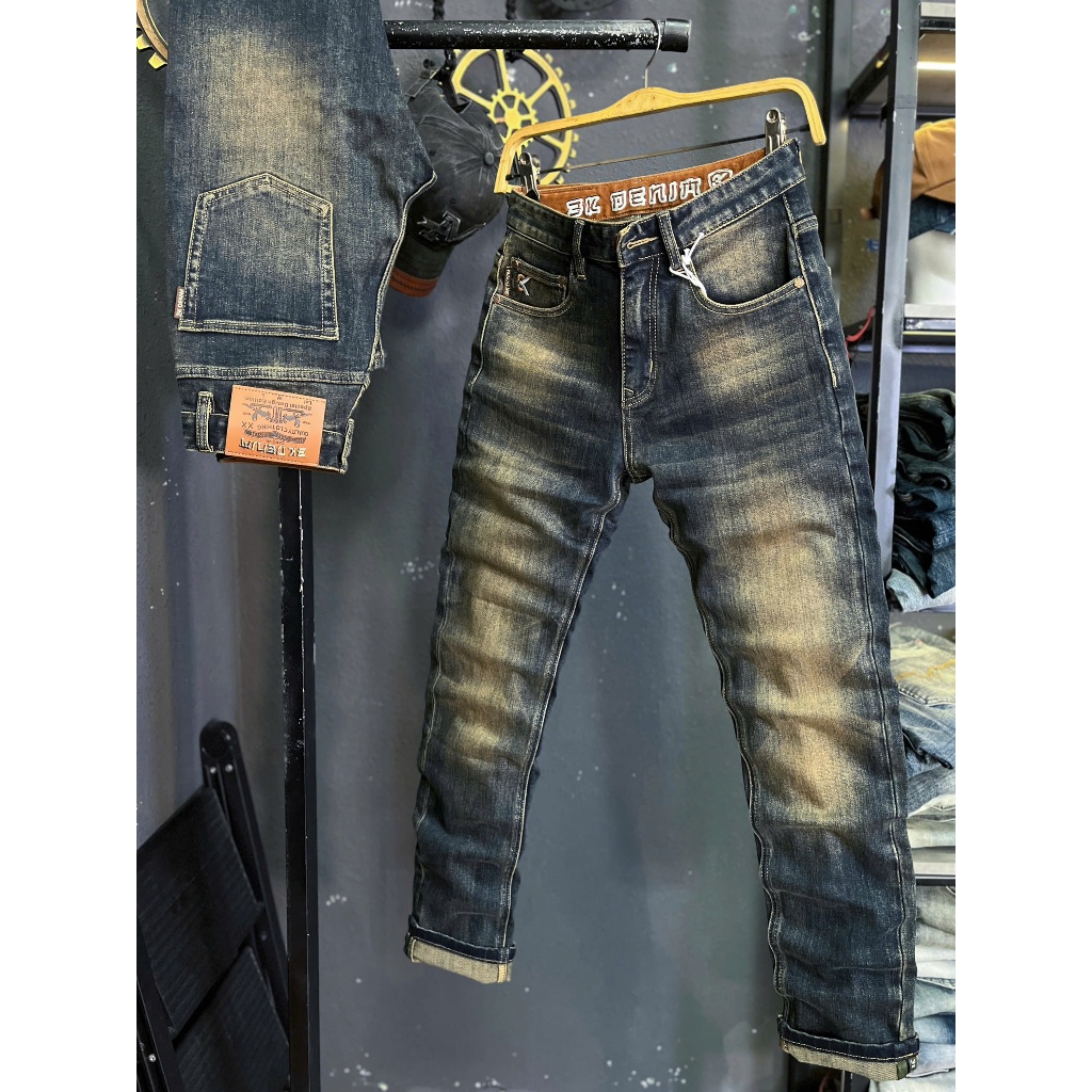 [GIÁ MỞ BÁN] [3K DENIM Jean Denim Guangzhou-2253] Quần Jean Nam Dài Màu Xanh Was Phủ Đồng Lưng in 3K
