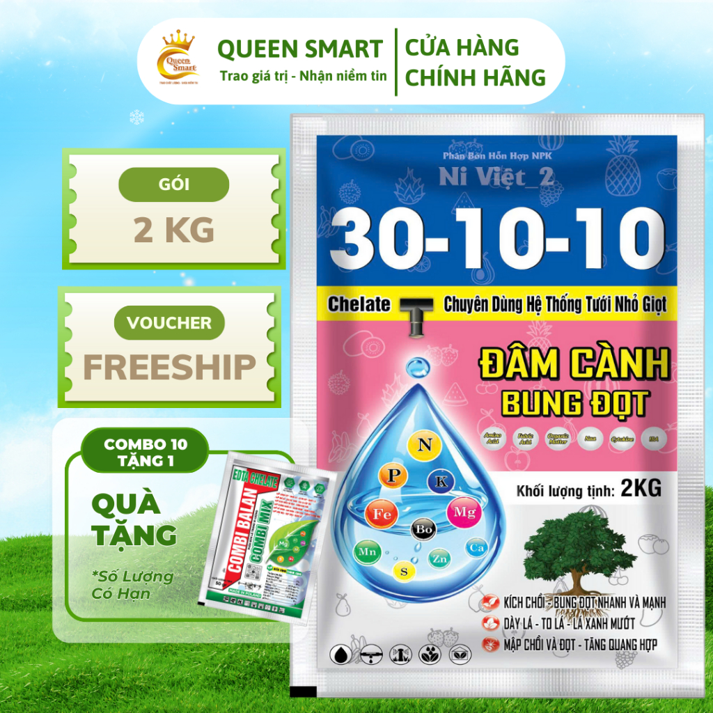 Phân NPK 30 10 10 - Túi 2KG - Phân bón Queen Smart