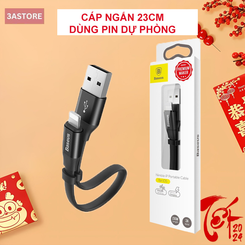 Cáp ngắn Baseus 23cm Nimble USB To L, USB to Type C Chống rối sạc  Pin dự phòng điện thoại tai nghe 