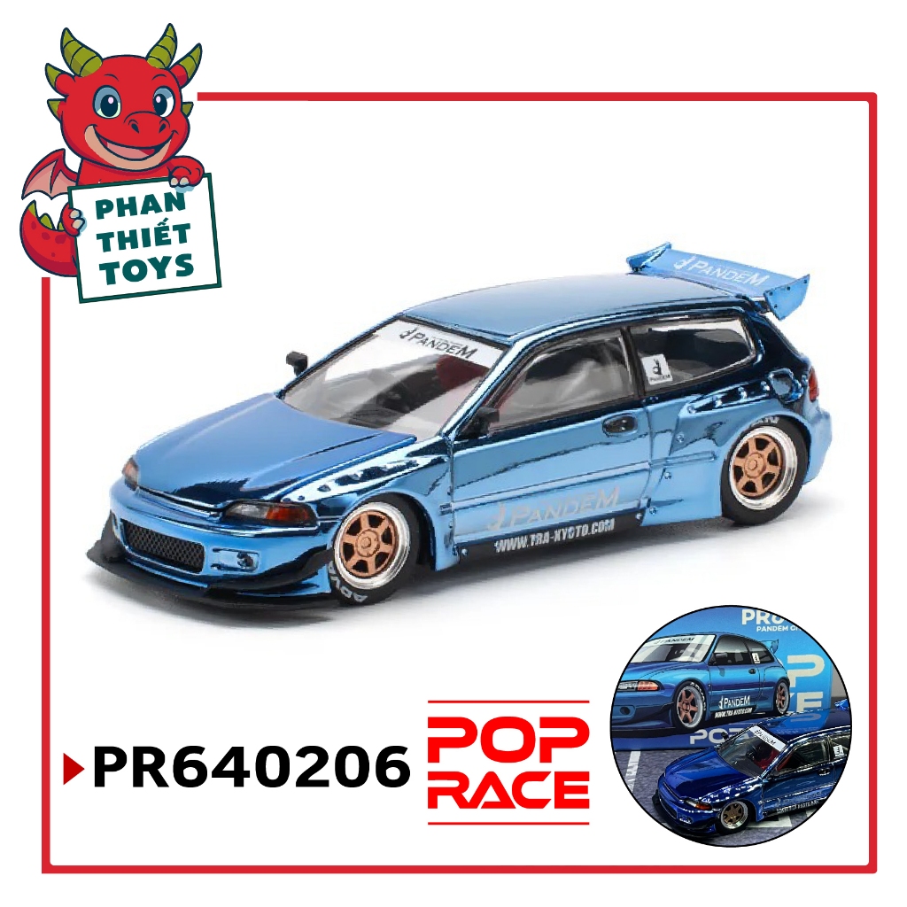 Mô hình xe Pandam Civic EG6 Blue Chrome tỉ lệ 1:64 PopRace PR640206