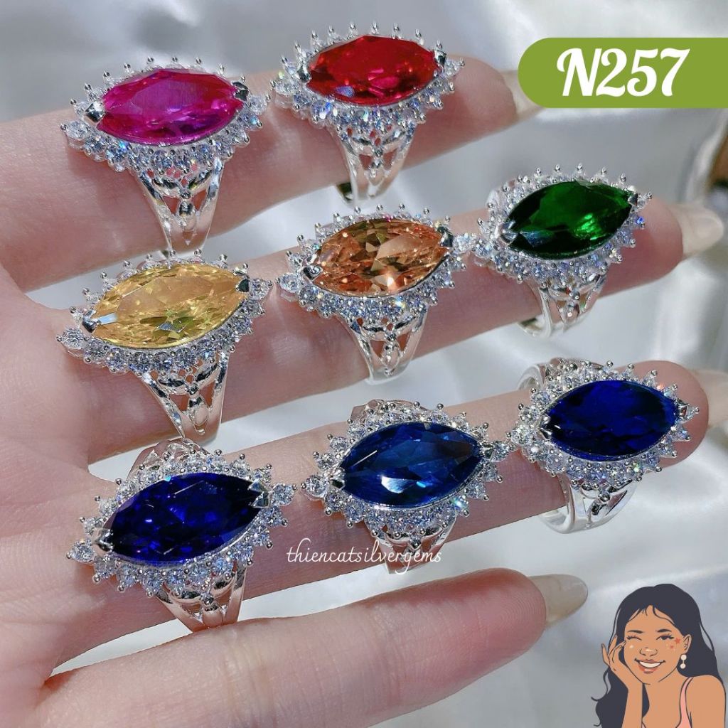 N257 Nhẫn Halo Marquise hạt dưa Bạc thật Thiên Cát s950