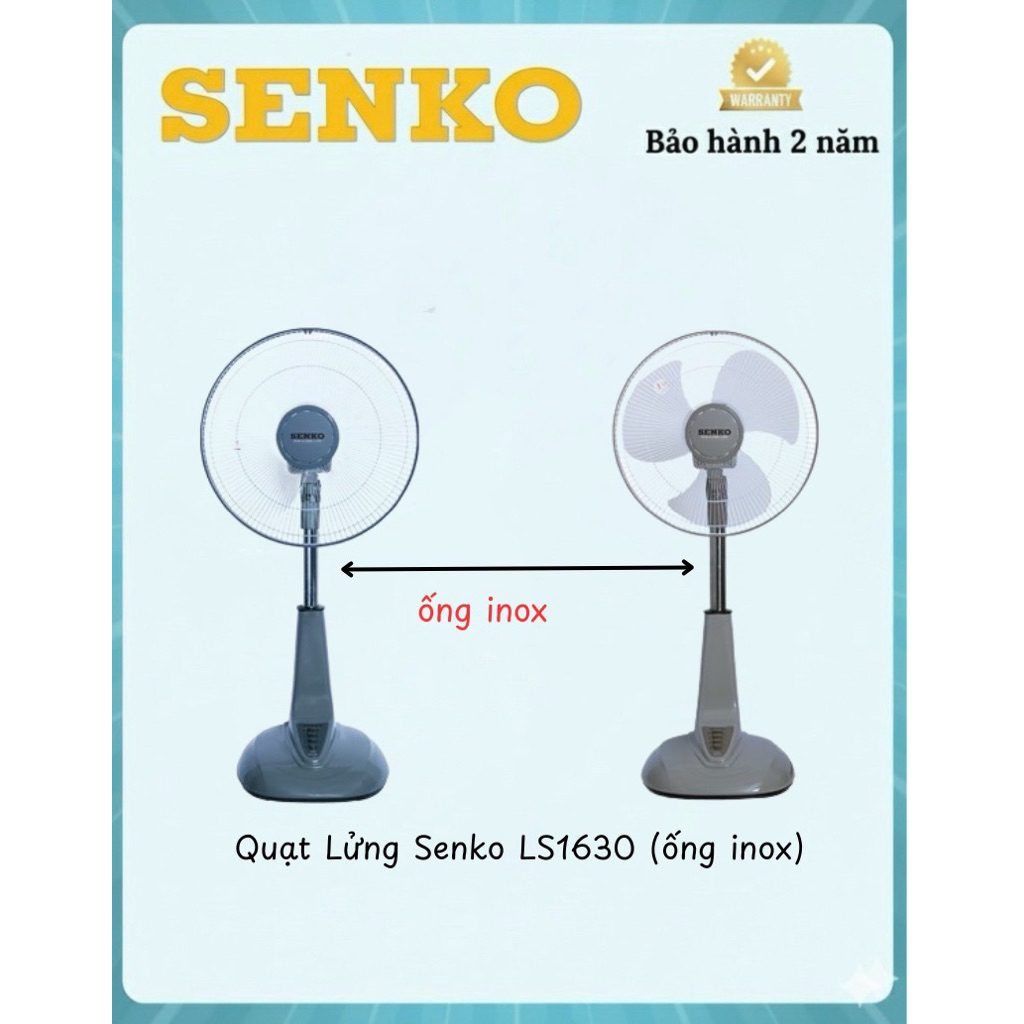 Quạt Lỡ Senko LS1630 – 16 inches – 3 tốc độ gió, 3 cánh, chiều cao 80–97cm – Gió mát êm, bền, chính 