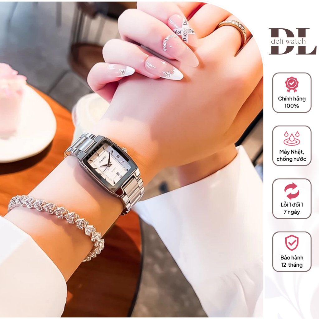 Đồng Hồ Nữ Dây Thép GAIDU Có Lịch Đồng Hồ Kháng Nước Sang Trọng Mặt Chữ Nhật - G48